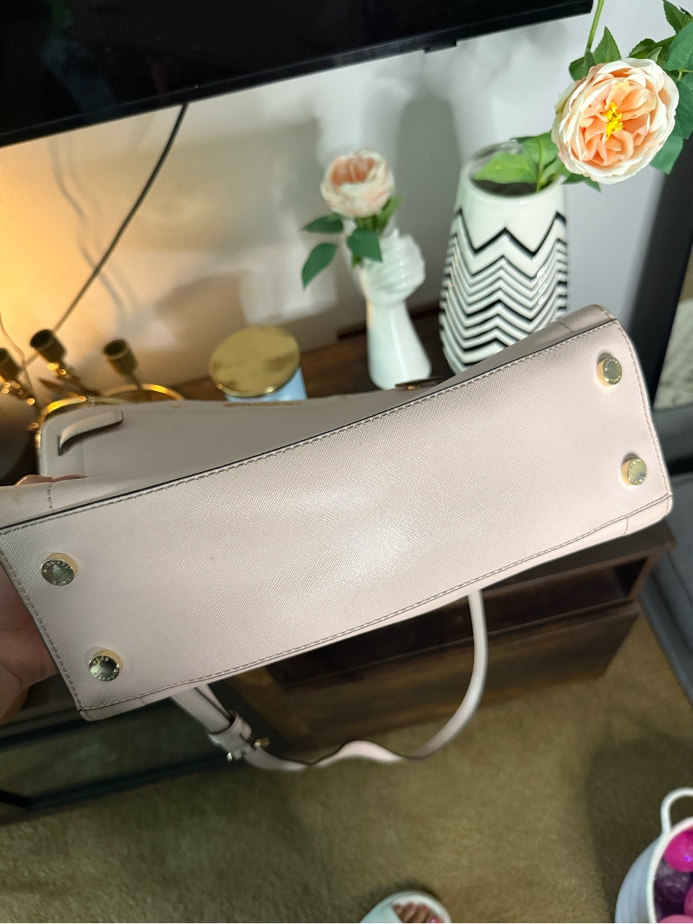 Michael Kors Blush Pink Leather Satchel with Gold MK Charm - Picture 5 of 8